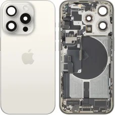 Zadný kryt a stredový rám pre Apple iPhone 15 Pro, kompletné diely, biely titán, demontovaný (A kvalita)
