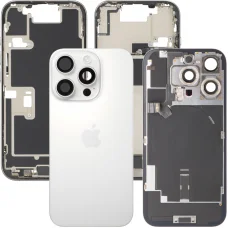 Zadný kryt batérie so stredovým rámom pre Apple iPhone 16 Pro, kompletné súčiastky, biely titán, použitý (trieda A)
