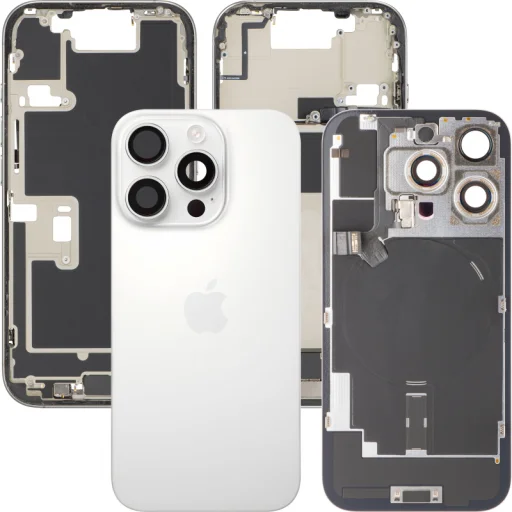Zadný kryt batérie so stredovým rámom pre Apple iPhone 16 Pro, kompletné súčiastky, biely titán, použitý (trieda A) - 1