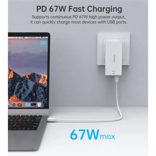 Choetech PD6011 65W GaN Ultra USB-C + USB-A sieťová nabíjačka - biela - 2