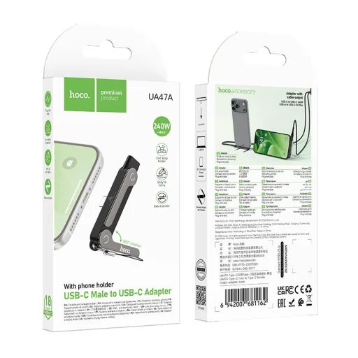 Hoco UA47A USB-C - USB-C adaptér s držiakom, max. 240 W, čierny - 9