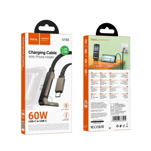 Hoco U150 Exquisite USB-C–USB-C PD 60W kábel s držiakom 1,2 m čierny - 9