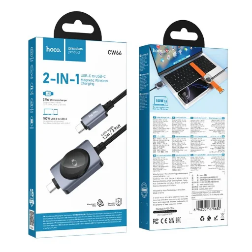 Hoco USB-C - USB-C kábel PD100W s bezdrôtovým nabíjaním pre Apple Watch 1,2 m čierny - 8