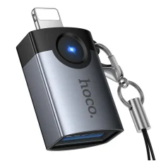 Hoco UA46 Victory Lightning – USB-A OTG adaptér sivý