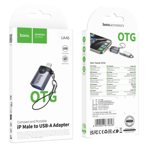 Hoco UA46 Victory Lightning – USB-A OTG adaptér sivý - 9