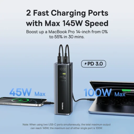 Powerbanka Baseus EnerGeek GP12, 20800mAh, 145W, QC + PD, Sivá P10082109813-00 - 6