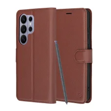 Hnedé kožené flipové puzdro Techsuit pre Samsung Galaxy S26 Ultra