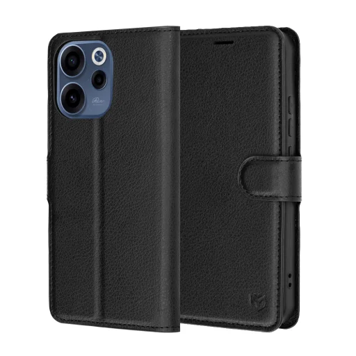 Oppo Reno15 F / Reno15 FS 5G Čierne kožené flipové puzdro Techsuit - 1