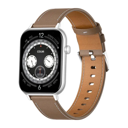 COLMI C28 Smartwatch Silver + brown leather - 1