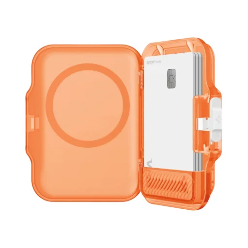 Spigen - Magnetická peňaženka TinTap MagFit+ (AFA11381) - MagSafe, Jednoduchý prístup, Minimalistický dizajn - Mrazivo priesvitná oranžová - 4