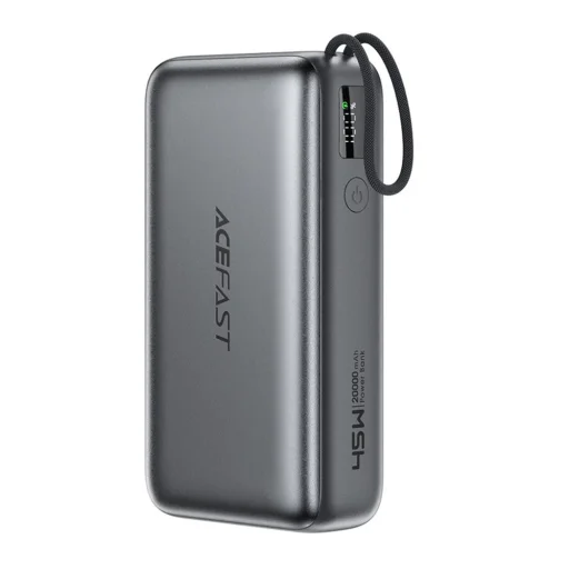 Acefast - Powerbank (M34) - teleszkópos kábel, Type-C, Gyors töltés, PD45W, 20000mAh - Szürke - 1