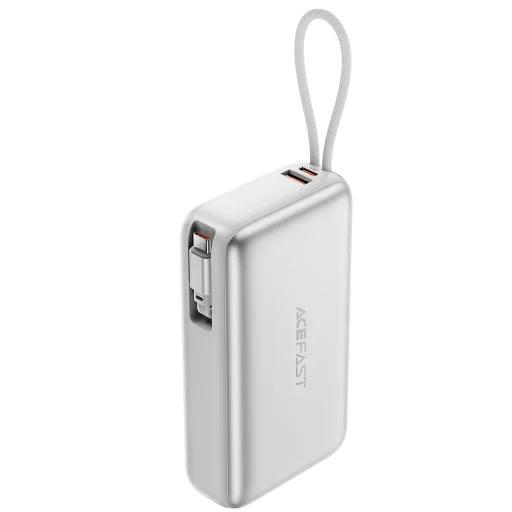 Acefast - Powerbank (M34) - teleszkópos kábellel, Type-C, Gyors töltés, PD45W, 20000mAh - Ezüst - 2