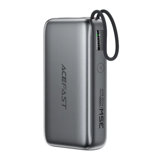 Acefast - Power Bank (M32) - teleszkópos kábellel, Type-C, Gyors töltés, PD35W, 10000mAh - Fém szürke - 1