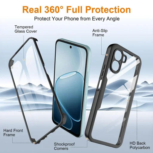 Oppo A6x 4G / A6x 5G Fekete Techsuit ColorVerse 360 Sorozat + képernyővédő tok - 2