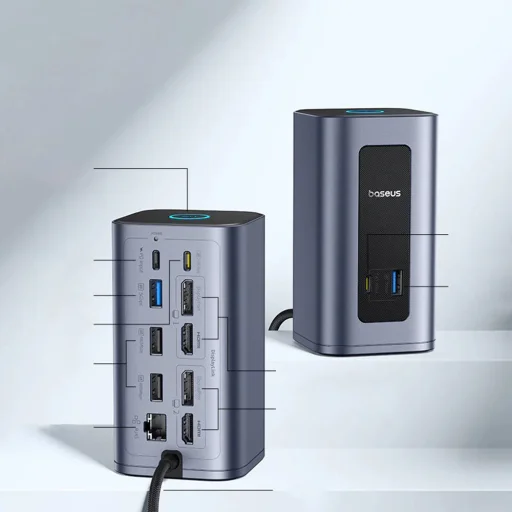 Baseus - 12v1 dokovacia stanica Nomos NU1 Air (B0114400) - 12 portov, 10Gbps, 100W PD, 4K displeje - sivá - 4