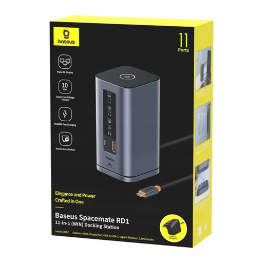 Baseus - 11 az 1-ben dokkoló állomás Spacemate sorozat (B0112701) - Tripla 4K kijelző, 10Gbps, PD100W gyorstöltés - Űrszürke - 7