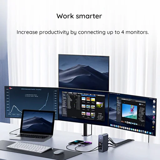 Baseus - Docking Station Union Joy Pro (WKSP090113) - 17-Port Négy Képernyős Multifunkcionális Hub, Type-C, HDMI, USB, 8K - Szürke - 6