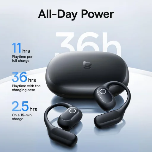 Baseus - Bezdrôtové slúchadlá Eli 2i Fit (A0102604) - Open-ear dizajn, Skutočne bezdrôtové, Bluetooth V6.0 - Kozmická čierna - 5
