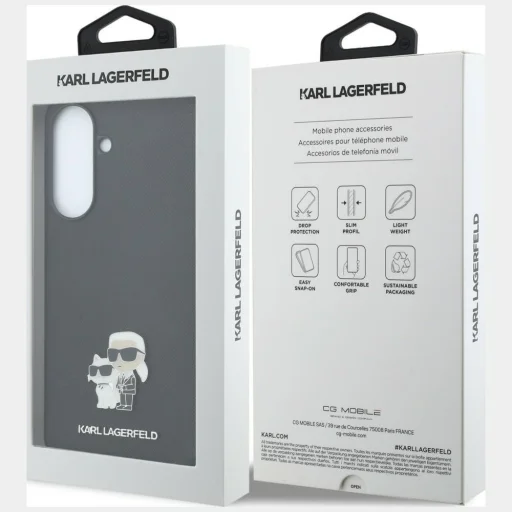 Samsung Galaxy A57 5G Karl Lagerfeld Saffiano Karl & Choupette čierne puzdro s kovovým logom - 8