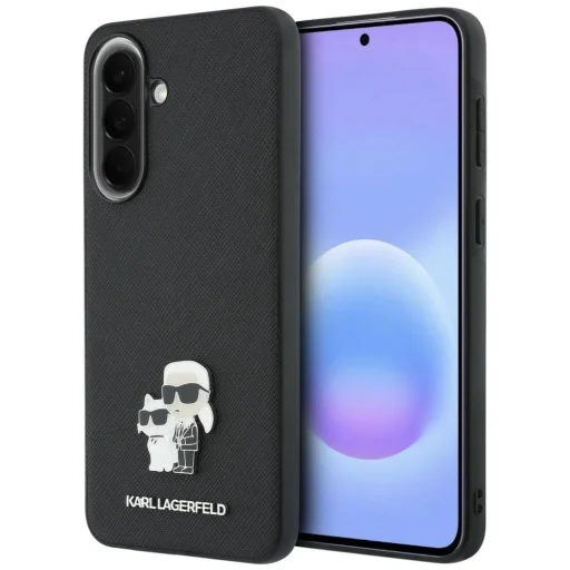 Samsung Galaxy A57 5G Karl Lagerfeld Saffiano Karl & Choupette čierne puzdro s kovovým logom - 1
