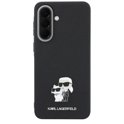 Samsung Galaxy A57 5G Karl Lagerfeld Saffiano Karl & Choupette čierne puzdro s kovovým logom - 3