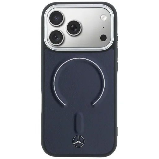iPhone 17 Pro Max Mercedes kožený 3D MagSafe tmavomodrý kryt - 3