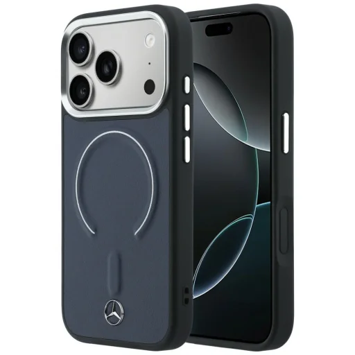 iPhone 17 Pro Max Mercedes kožený 3D MagSafe tmavomodrý kryt - 1