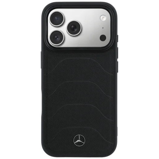 iPhone 17 Pro Max Mercedes kožený so sieťovaným vzorom, Bow Line MagSafe čierny kryt - 3
