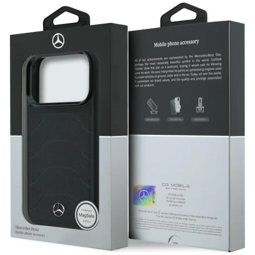iPhone 17 Pro Max Mercedes kožený so sieťovaným vzorom, Bow Line MagSafe čierny kryt - 8