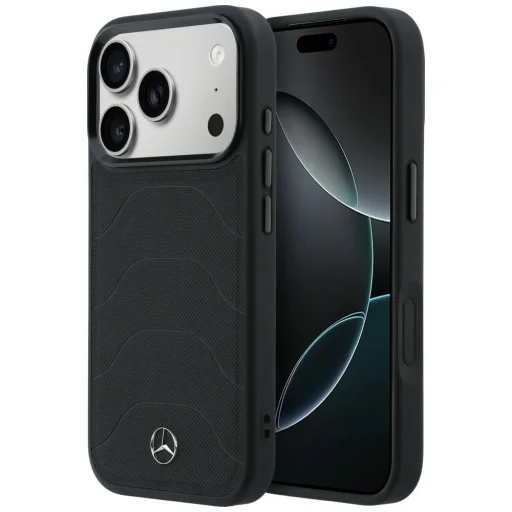 iPhone 17 Pro Max Mercedes kožený so sieťovaným vzorom, Bow Line MagSafe čierny kryt - 1