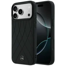 iPhone 17 Pro Max Mercedes kožené puzdro s krížovým vzorom MagSafe čierne