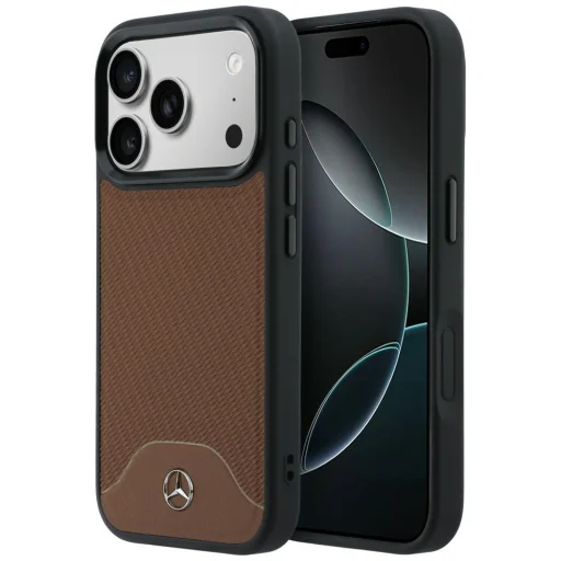 iPhone 17 Pro Max Mercedes kožený kryt s dreveným efektom a Curve MagSafe v ťavej farbe - 1