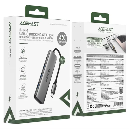 Acefast J16 USB-C Hub, 5 v 1, sivý - 6