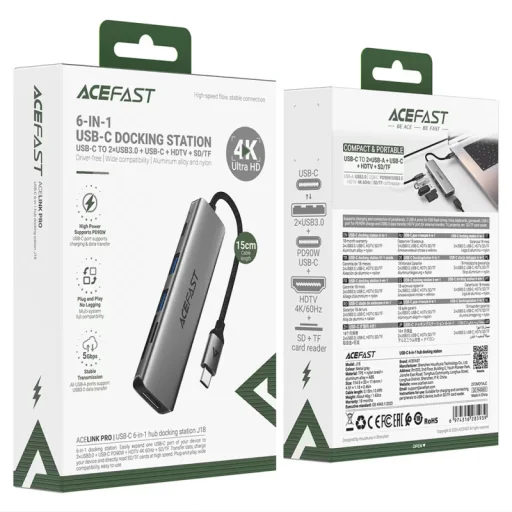 USB-C Hub Acefast J18, 6in1, Sivý - 6