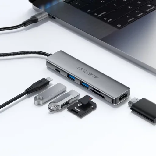 USB-C Hub Acefast J18, 6in1, Sivý - 4