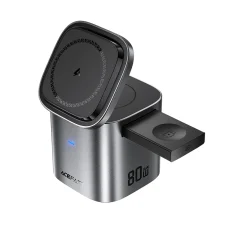Stolná nabíjacia stanica Acefast Z9 QI 6in1, 80W, 1 x USB-A – 1 x USB-C, s USB-C káblom, čierna MagSafe