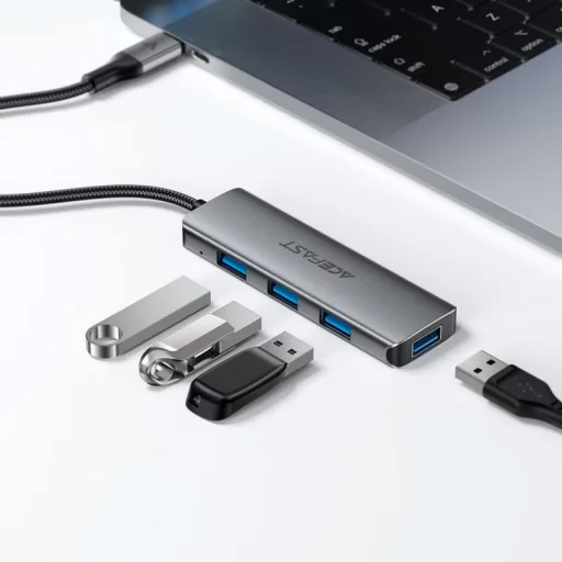 Acefast J15, 4 v 1 Type-C USB Hub, sivý - 4