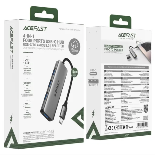 Acefast J15, 4 v 1 Type-C USB Hub, sivý - 6