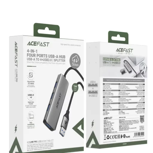 USB Hub Acefast J17, 4in1, sivý - 6