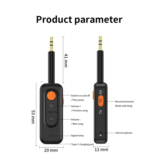 M1 AUX Bluetooth 5.4 bezdrôtový hudobný adaptér 3,5 mm AUX adaptér - 7