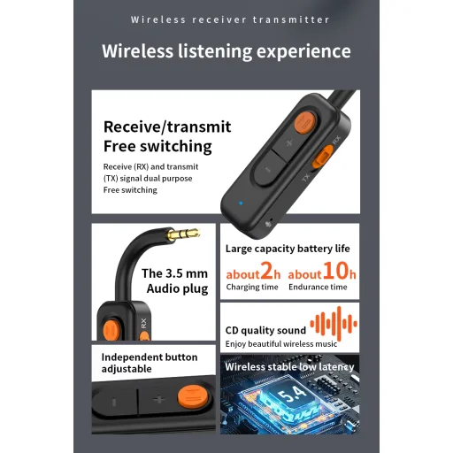 M1 AUX Bluetooth 5.4 bezdrôtový hudobný adaptér 3,5 mm AUX adaptér - 8