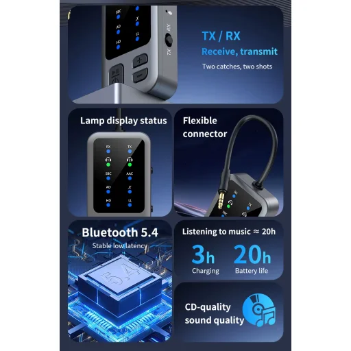 M3 Bluetooth AUX transmiter do lietadla, auta a pre bezdrôtové slúchadlá - 7