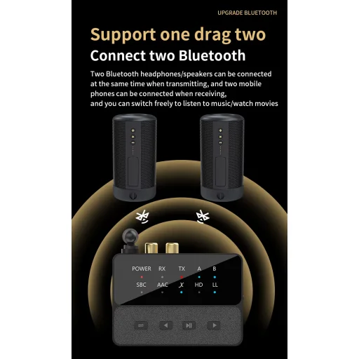 D600 Bluetooth AUX adaptér 2 v 1 s nízkou latenciou, prijímač a vysielač s párovaním - 7