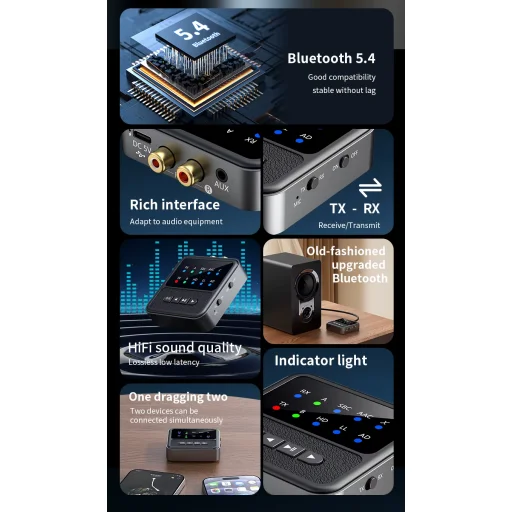 BT200 Bluetooth 5.4 audio adaptér pre 2 slúchadlá – 2 v 1 vysielač a prijímač - 15