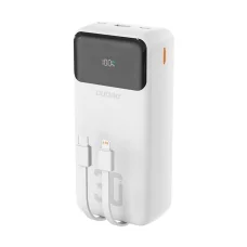 Dudao K15Max 30000mAh PD 22,5 W powerbanka so vstavanými káblami USB-C a Lightning - biela