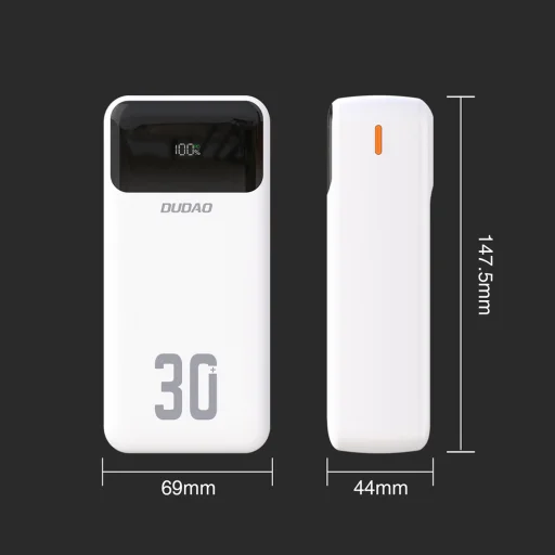 Dudao K15Max 30000mAh PD 22,5 W powerbanka so vstavanými káblami USB-C a Lightning - biela - 4