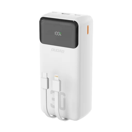 Dudao K15Max 30000mAh PD 22,5 W powerbanka so vstavanými káblami USB-C a Lightning - biela - 1