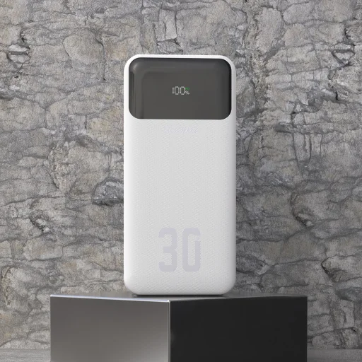 Dudao K15Max 30000mAh PD 22,5 W powerbanka so vstavanými káblami USB-C a Lightning - biela - 2