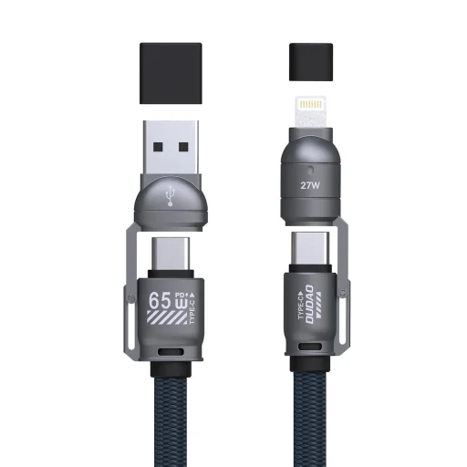Dudao L20Max 65W kábel 4 v 1 s pútkom na zápästie, s adaptérmi USB-C na USB-C, Lightning a USB-A - modrý - 3