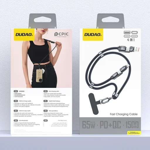 Dudao L20Max 65W kábel 4 v 1 s pútkom na zápästie, s adaptérmi USB-C na USB-C, Lightning a USB-A - modrý - 4